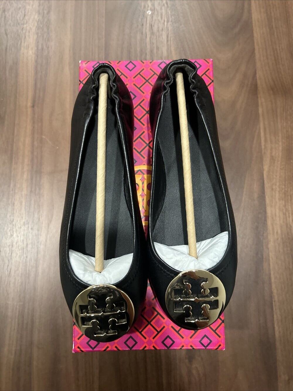 Tory Burch Women's Minnie Travel Ballet Flats 50393-013 Perfect Black/Gold Sz 5M